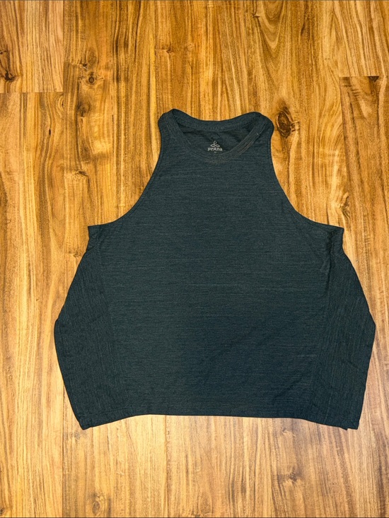Prana Tops - Prana women medium tank top Charcoal gray green High Neck split sides burnout